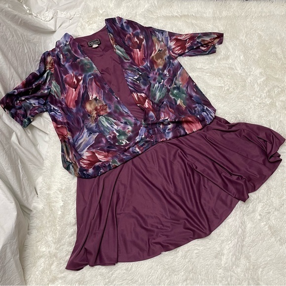Golden Girls Retro Vintage Polyester Eggplant Bloom Ruffle Halloween Dress, 3X - Picture 1 of 10
